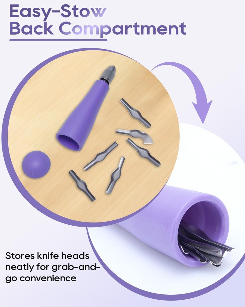 UCEC Linocut Carving Tools Linoleum Cutter for Block Printing Supplies Linocut Tools for DIY Sculpture Carving tools & Beginners 6 Blades Universal Size Purple With A Brayer Roller(2.4 Inch) - Image 3